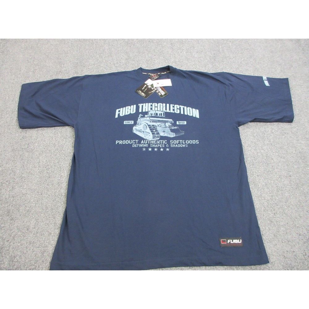 VINTAGE Fubu The Collection Shirt Mens XL Blue Streetwear Hip Hop Y2K Deadstock